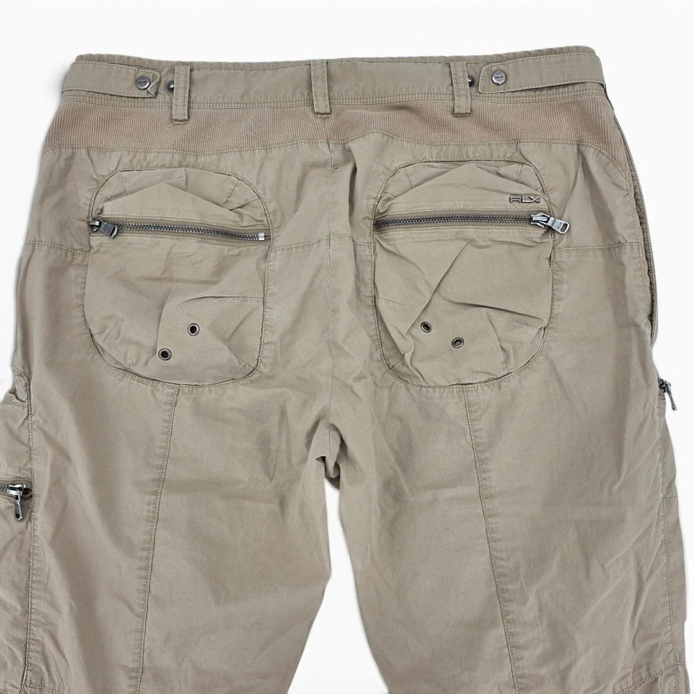 Vintage RLX Ralph Lauren Mens 34R Tech Cargo Pants Khaki Gorpcore Archive‎ Zip